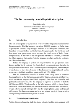 The Ika Community: a Sociolinguistic Description