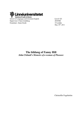 The Bildung of Fanny Hill John Cleland’S Memoirs of a Woman of Pleasure