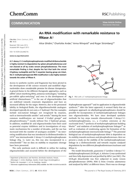 An RNA Modification with Remarkable Resistance to Rnase A