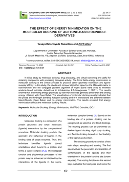 The Effect of Energy Minimization on the Molecular Docking of Acetone-Based Oxindole Derivatives