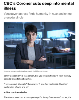 Coroner Cuts Deep Into Mental Illness Vancouver Actress Finds Humanity in Nuanced Crime Procedural Role
