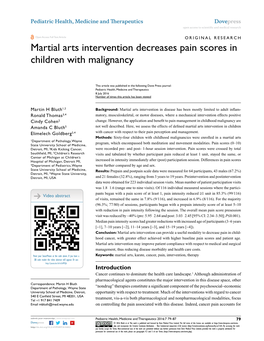 Martial Arts Intervention Decreases Pain Scores in Children with Malignancy