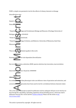 Parametric Test for the Effects of a Binary Character on Lineage Diversification Rates