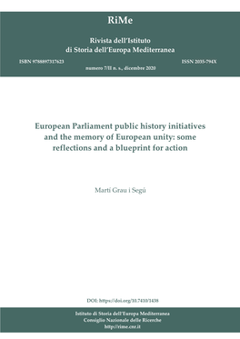 European Parliament Public History Initiatives and the Memory of European Unity: Some Reflections and a Blueprint for Action