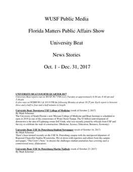 WUSF Public Media Florida Matters Public Affairs Show University Beat