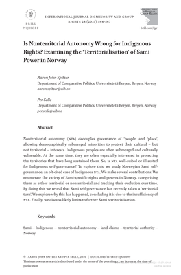 Is Nonterritorial Autonomy Wrong for Indigenous Rights? Examining the ‘Territorialisation’ of Sami Power in Norway