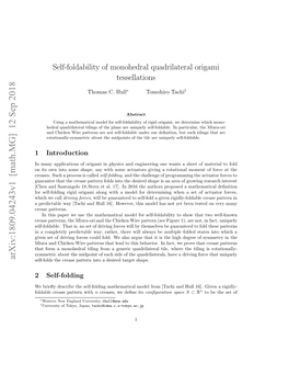 Self-Foldability of Monohedral Quadrilateral Origami Tessellations