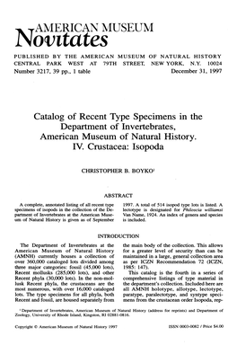 Norntates PUBLISHED by the AMERICAN MUSEUM of NATURAL HISTORY CENTRAL PARK WEST at 79TH STREET, NEW YORK, N.Y
