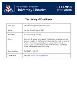 TEE HISTORY of FORT BOWIE by Richard Y. Murray a Thesis