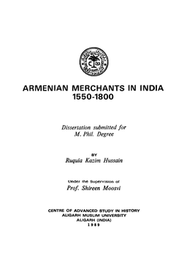 Armenian Merchants in India 1550-1800