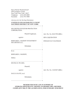 UNITED STATES BANKRUPTCY COURT SOUTHERN DISTRICT of NEW YORK ------X : SECURITIES INVESTOR PROTECTION : CORPORATION, : : Plaintiff-Applicant, : Adv