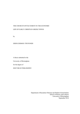 The Church's Involvement in the Economic Life of Early Christian Greek Towns