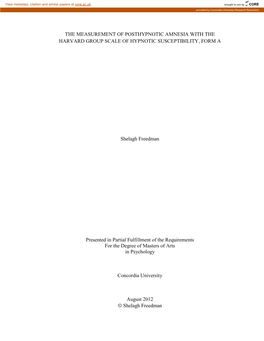 The Measurement of Posthypnotic Amnesia with the Harvard Group Scale of Hypnotic Susceptibility, Form A