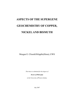 Aspects of the Supergene Geochemistry of Copper