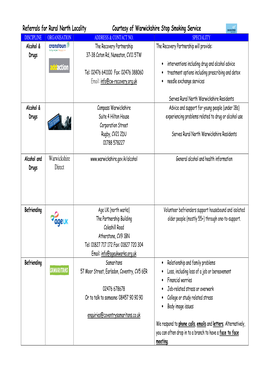 Referrals for Rural North Locality Courtesy of Warwickshire Stop Smoking Service DISCIPLINE ORGANISATION ADDRESS & CONTACT NO