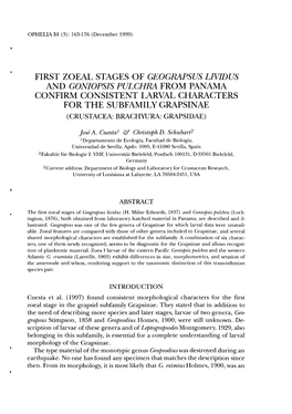 First Zoeal Stages of Geograpsus Lividus And