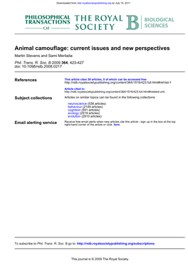 Animal Camouflage: Current Issues and New Perspectives