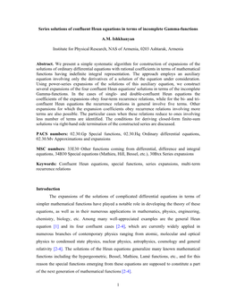 1 Series Solutions of Confluent Heun Equations in Terms of Incomplete