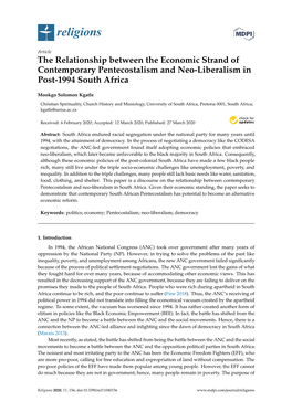 The Relationship Between the Economic Strand of Contemporary Pentecostalism and Neo-Liberalism in Post-1994 South Africa