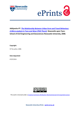 The Relationship Between Urban Form and Travel Behaviour: a Micro-Analysis in Tyne and Wear [Phd Thesis]