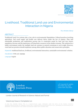 Livelihood, Traditional Land Use and Environmental Interaction in Nigeria