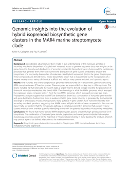 Genomic Insights Into the Evolution of Hybrid Isoprenoid Biosynthetic Gene Clusters in the MAR4 Marine Streptomycete Clade Kelley A