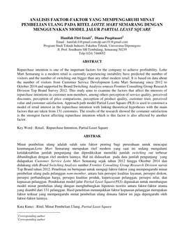 Analisis Faktor-Faktor Yang Mempengaruhi Minat Pembelian Ulang Pada Ritel Lotte Mart Semarang Dengan Menggunakan Model Jalur Partial Least Square