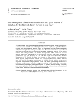 The Investigation of the Bacterial Indicators and Point Sources of Pollution for the Nanshih River, Taiwan: a Case Study