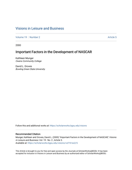 Important Factors in the Development of NASCAR
