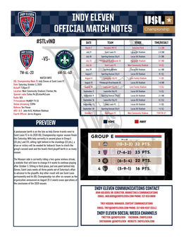 Indy Eleven Official Match Notes