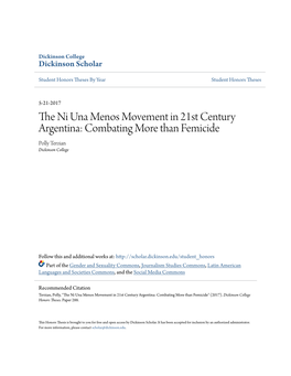 The Ni Una Menos Movement in 21St Century Argentina: Combating More Than Femicide