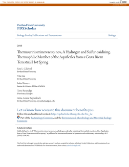 Thermocrinis Minervae Sp. Nov., a Hydrogen and Sulfur-Oxidizing, Thermophilic Member of the Aquificales from a Costa Rican Terrestrial Hot Spring