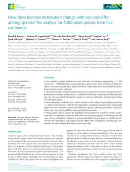 An Analysis for 1200 Plant Species from Five Continents Authors: Hendrik Poorter, Andrzej M