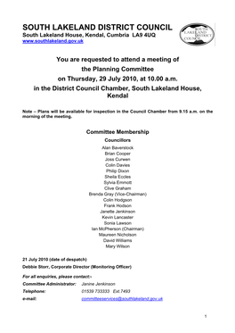 South Lakeland District Council Planning Committee – 29 July 2010