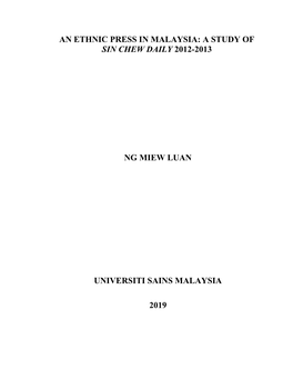 An Ethnic Press in Malaysia: a Study of Sin Chew Daily 2012-2013