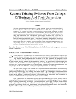 Systems Thinking Evidence from Colleges of Business and Their Universities John H