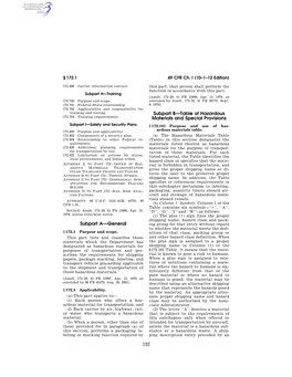 132 Subpart A—General Subpart B—Table of Hazardous Materials