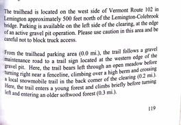 The Trailhead Is Located on the West Side of Vermont Route 102 in Lemington Approximately 500 Feet North of the Lemington-Colebrook Bridge
