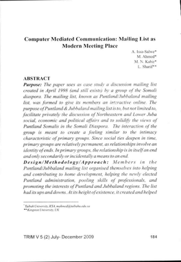 Computer Mediated Communication: Mailing List As Modern Meeting Place A