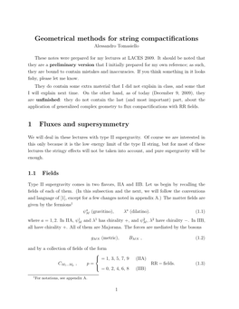 Geometrical Methods for String Compactifications