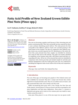 Fatty Acid Profile of New Zealand Grown Edible Pine Nuts (Pinus Spp.)