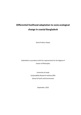 Differential Livelihood Adaptation to Socio-Ecological Change in Coastal Bangladesh