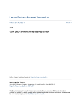 Sixth BRICS Summit-Fortaleza Declaration