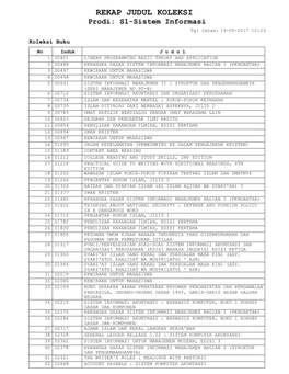 REKAP JUDUL KOLEKSI Prodi: S1-Sistem Informasi Tgl Cetak: 19-05-2017 12:23