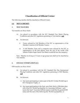 Classification of Official Cricket