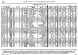Cybet. WEDNESDAY COUPON 14 NOVEMBER MIDWEEK BASKETBALL COUPON