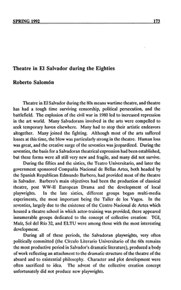 Theatre in El Salvador During the Eighties Roberto Salomón