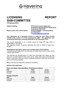 Licensing Sub-Committee Report