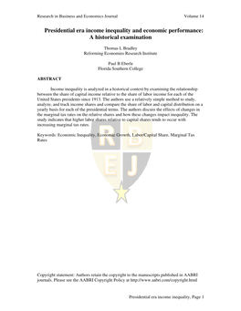 Presidential Era Income Inequality and Economic Performance: a Historical Examination