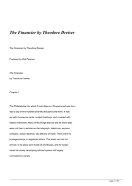 The Financier by Theodore Dreiser</H1>